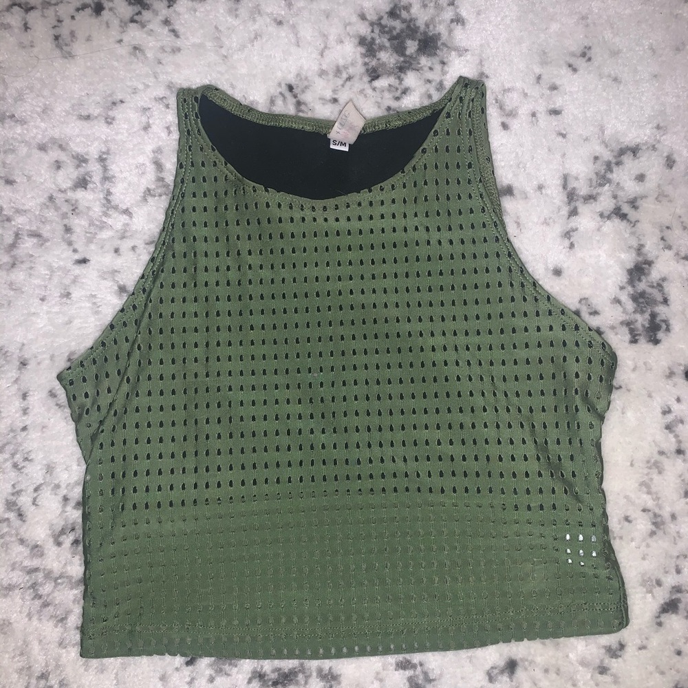 Free People green mesh workout top